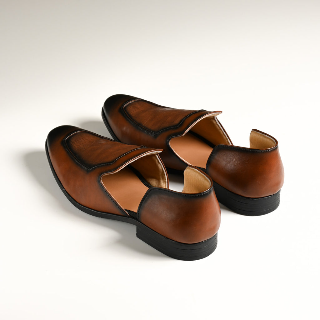 Men's Brown Black-Toe Embossed Textured Designer Slip-On Loafers