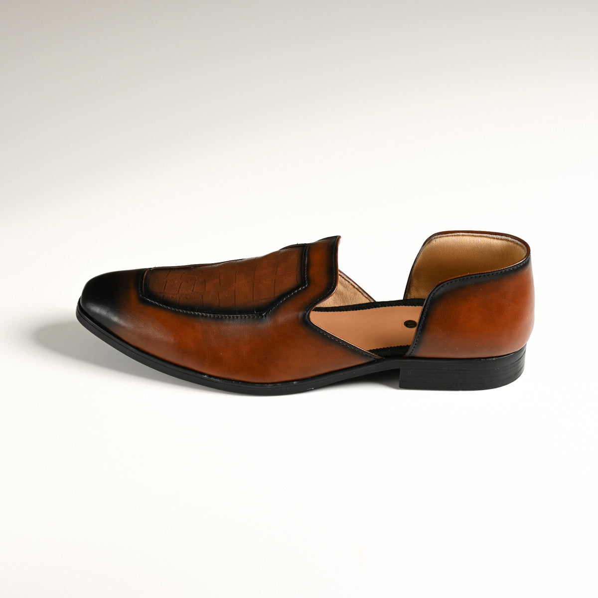 Men's Brown Black-Toe Embossed Textured Designer Slip-On Loafers