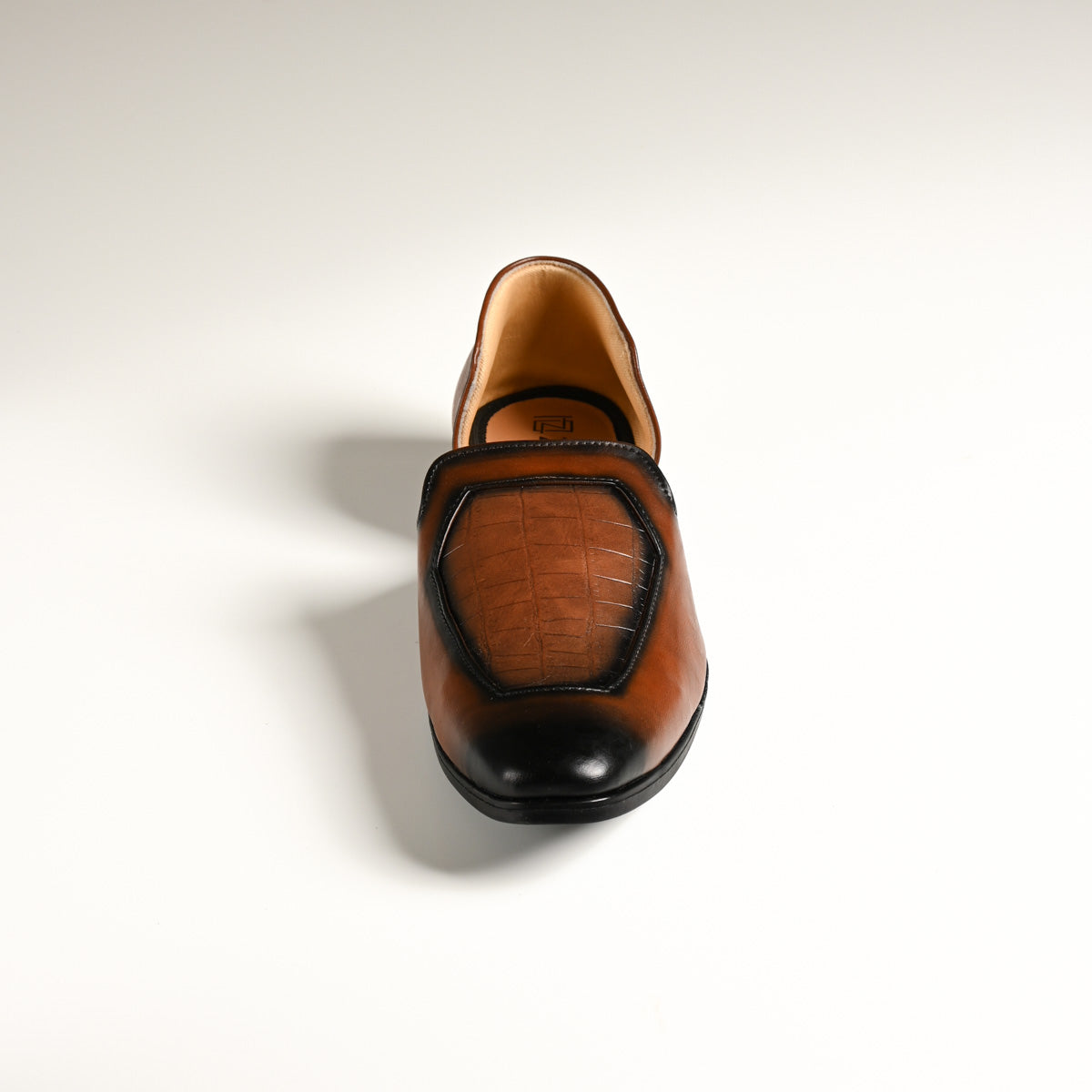 Men's Brown Black-Toe Embossed Textured Designer Slip-On Loafers