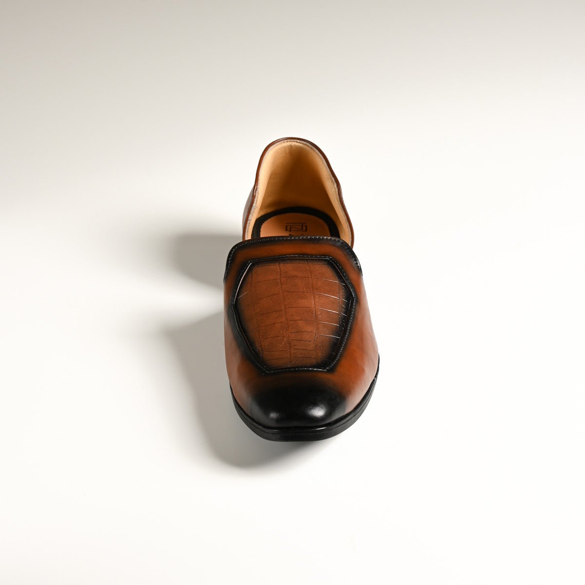 Men's Brown Black-Toe Embossed Textured Designer Slip-On Loafers - Zikolifestyle