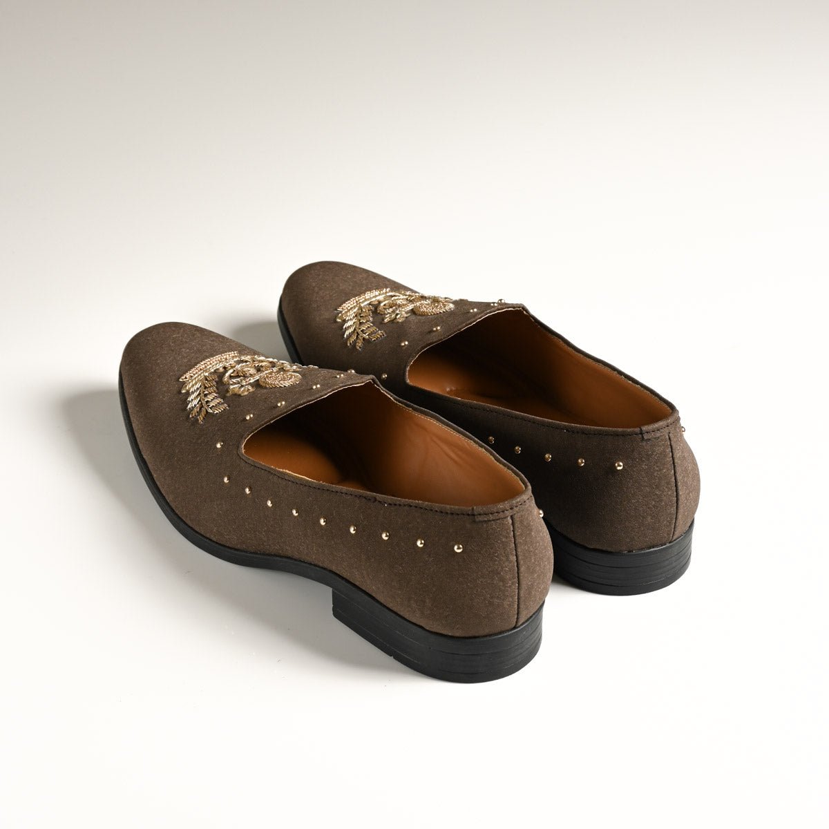 Men's Brown Embroidered Studded Designer Slip-On Loafers - Zikolifestyle