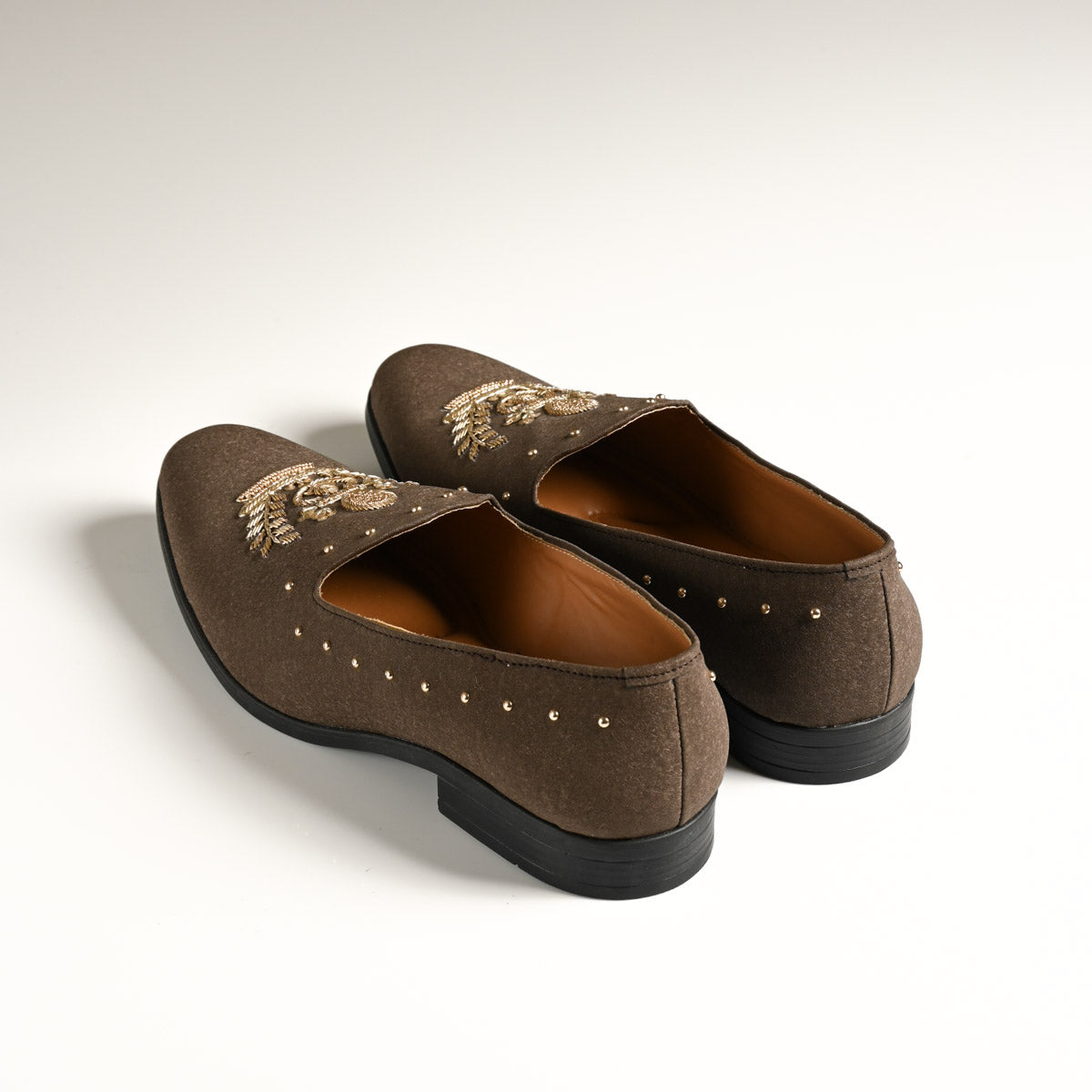 Men's Brown Embroidered Studded Designer Slip-On Loafers