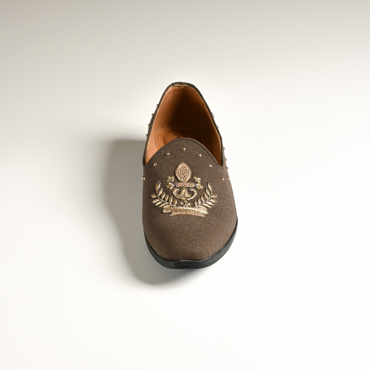 Men's Brown Embroidered Studded Designer Slip-On Loafers
