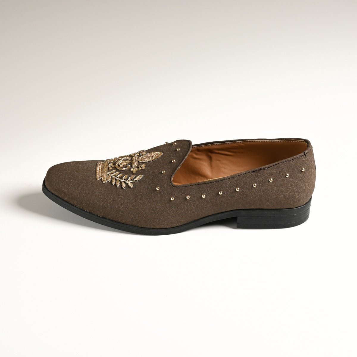 Men's Brown Embroidered Studded Designer Slip-On Loafers - Zikolifestyle