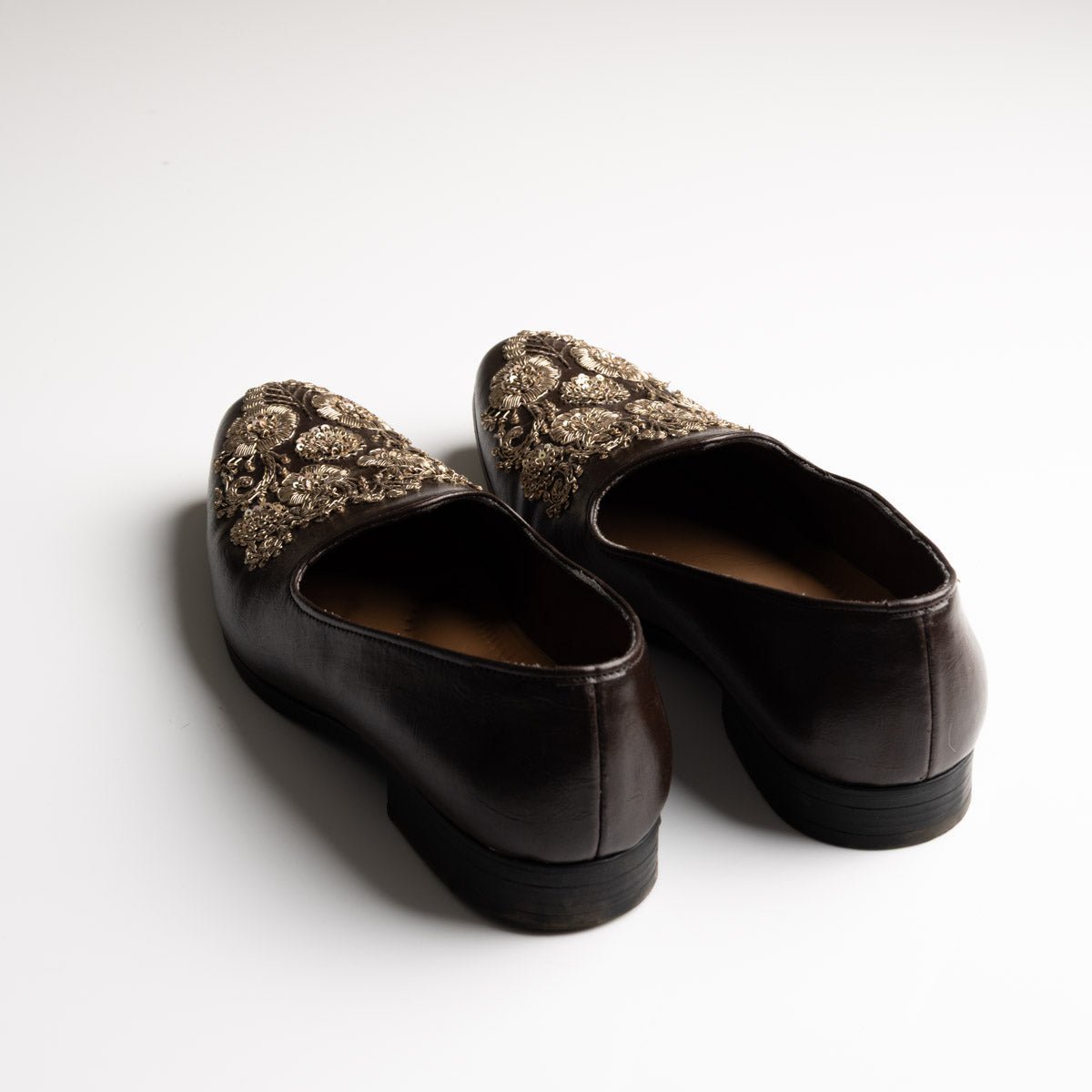Men's Brown Floral Embroidered Vegan Leather Slip-On Loafers - Zikolifestyle