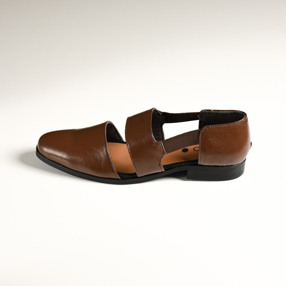 Men's Brown Glossy Closed-Toe Double-Strap Designer Sandals