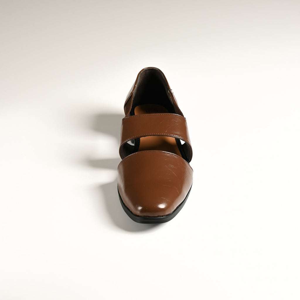 Men's Brown Glossy Closed-Toe Double-Strap Designer Sandals