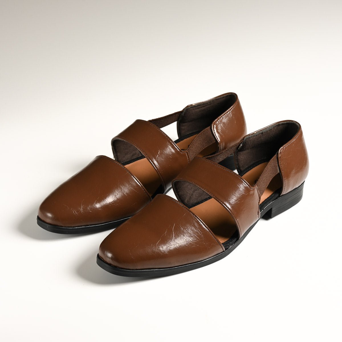 Men's Brown Glossy Closed-Toe Double-Strap Designer Sandals - Zikolifestyle