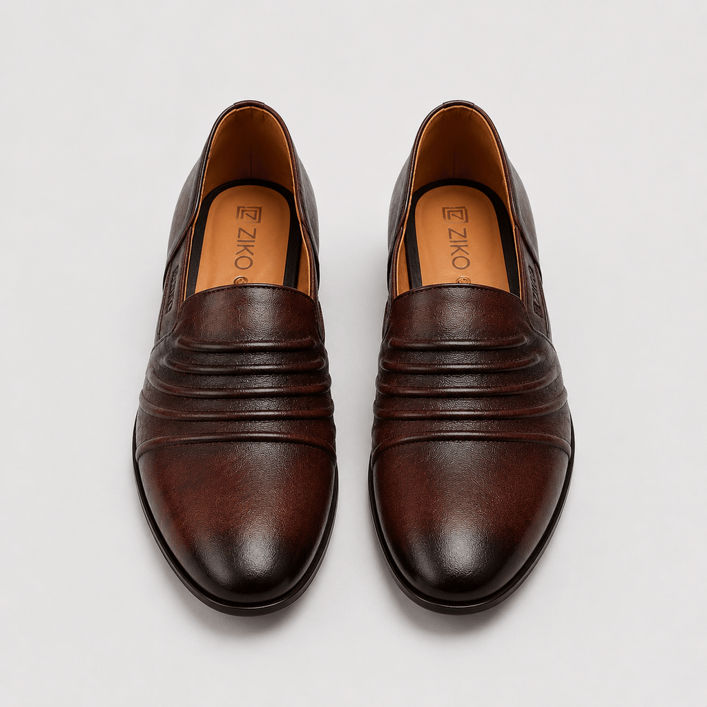 Men's Brown Layered Panel Vegan Leather Slip-On Loafers - Zikolifestyle
