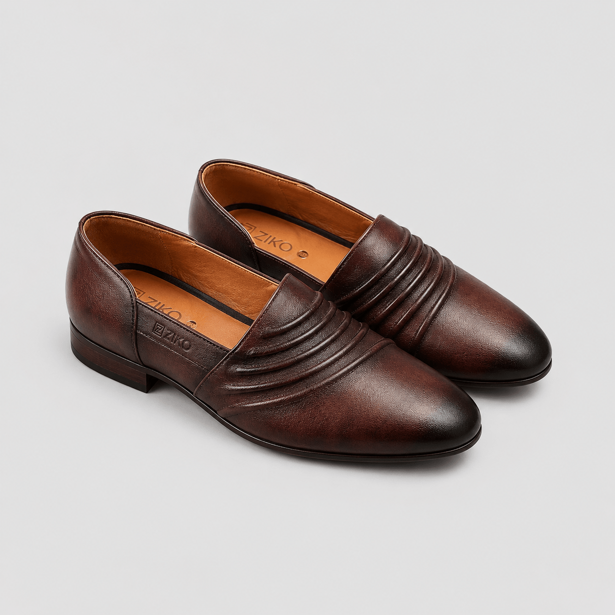 Men's Brown Layered Panel Vegan Leather Slip-On Loafers - Zikolifestyle