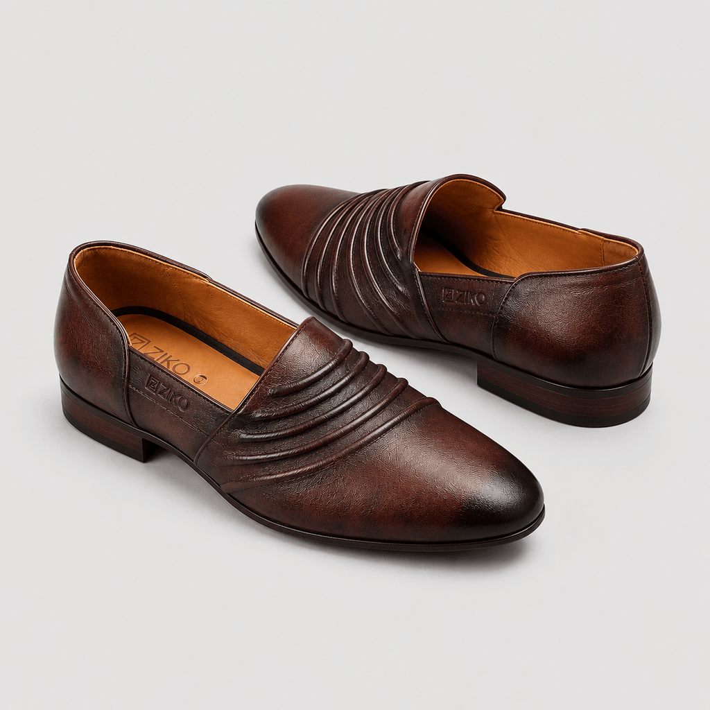 Men's Brown Layered Panel Vegan Leather Slip-On Loafers - Zikolifestyle