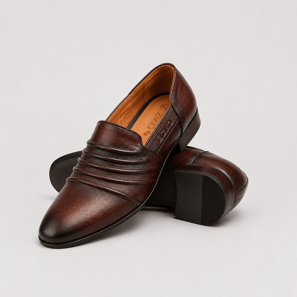 Men's Brown Layered Panel Vegan Leather Slip-On Loafers - Zikolifestyle
