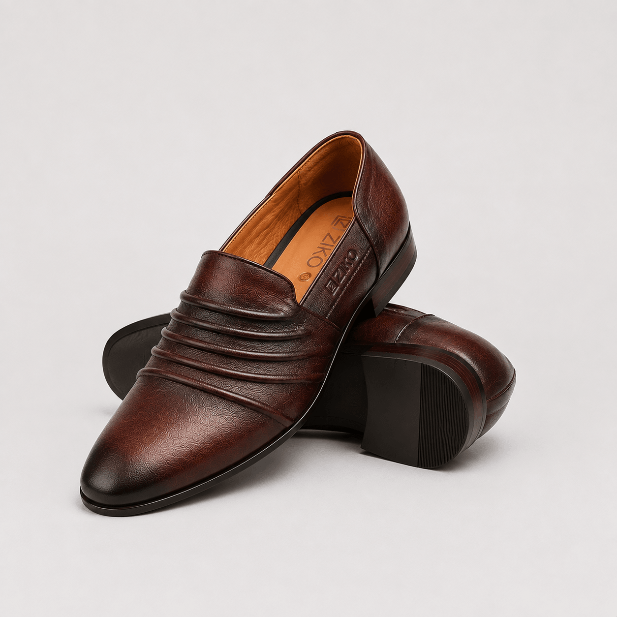 Men's Brown Layered Panel Vegan Leather Slip-On Loafers - Zikolifestyle