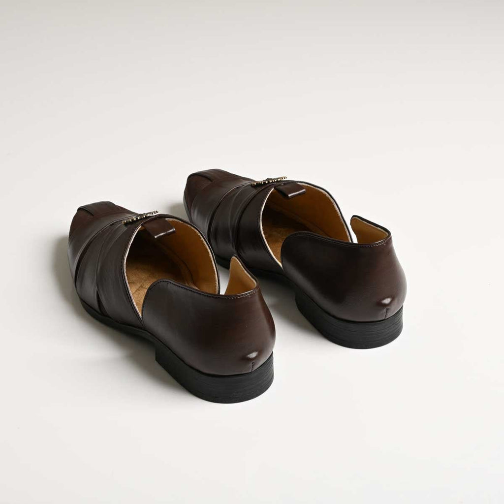 Men's Brown Layered Strap Vegan Leather Ethnic Slip-On Shoes - Zikolifestyle