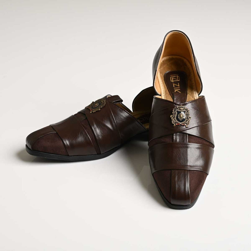 Men's Brown Layered Strap Vegan Leather Ethnic Slip-On Shoes - Zikolifestyle