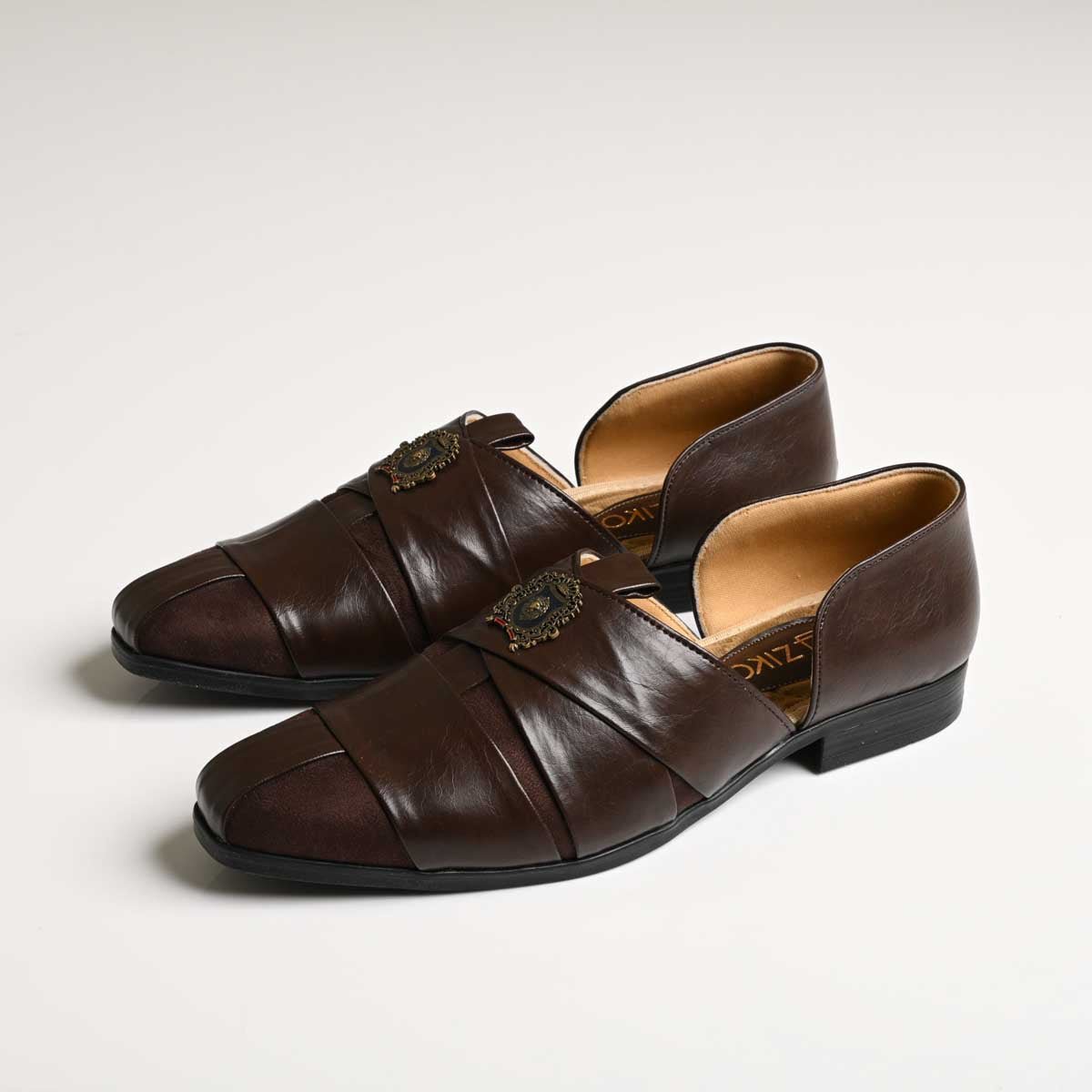 Men's Brown Layered Strap Vegan Leather Ethnic Slip-On Shoes - Zikolifestyle