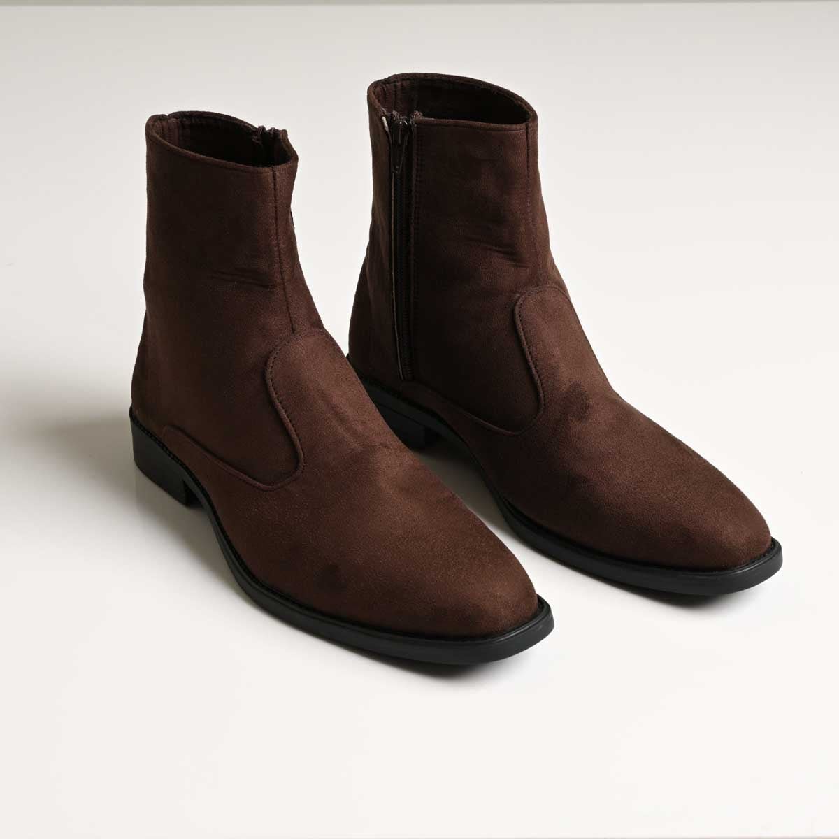 Men's Brown Suede Finish Side Zip Ankle Boots - Zikolifestyle