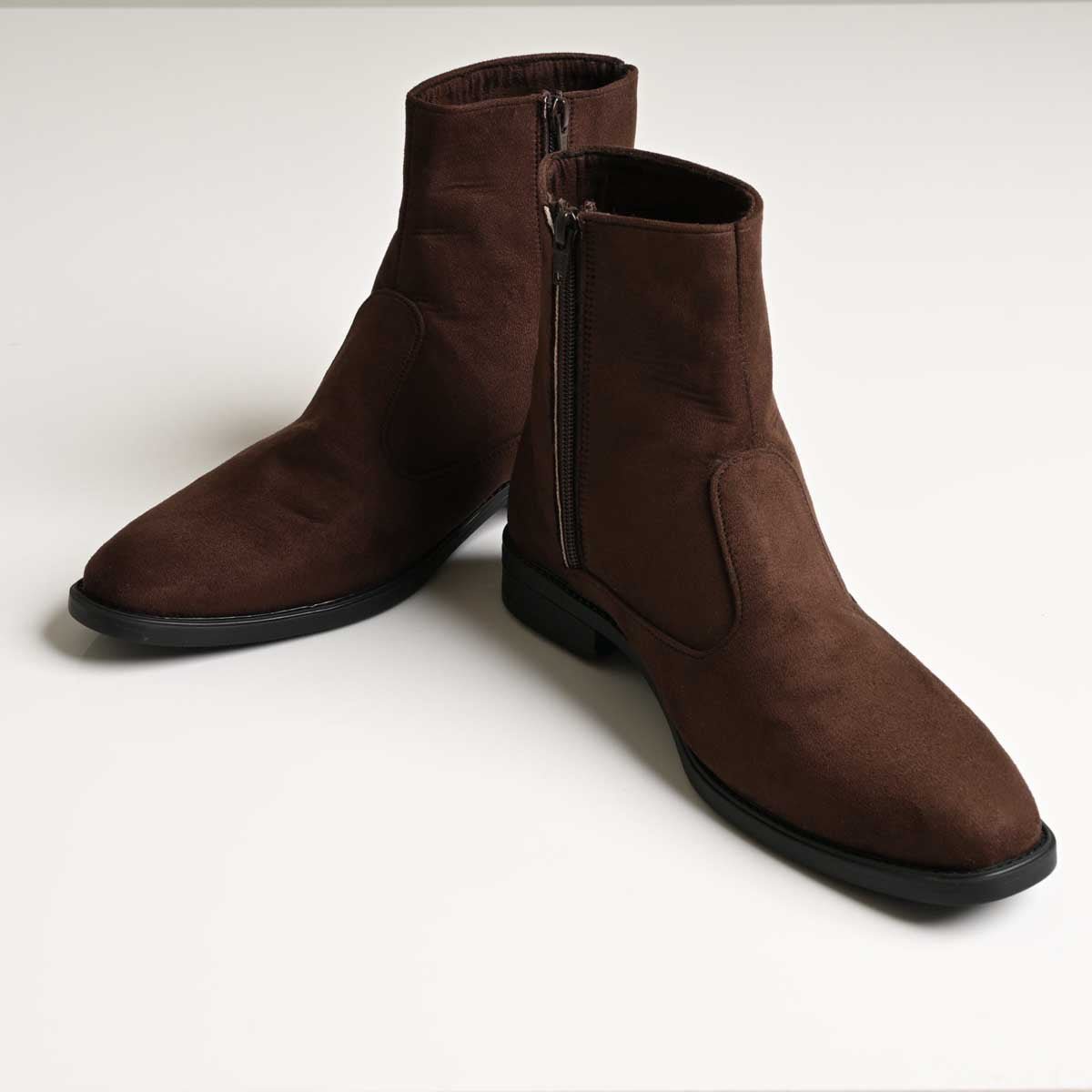 Men's Brown Suede Finish Side Zip Ankle Boots - Zikolifestyle