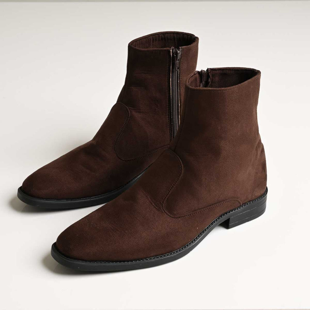 Men's Brown Suede Finish Side Zip Ankle Boots - Zikolifestyle