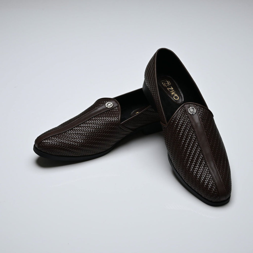 Men's Brown Woven Textured Slip-On Loafers - Zikolifestyle