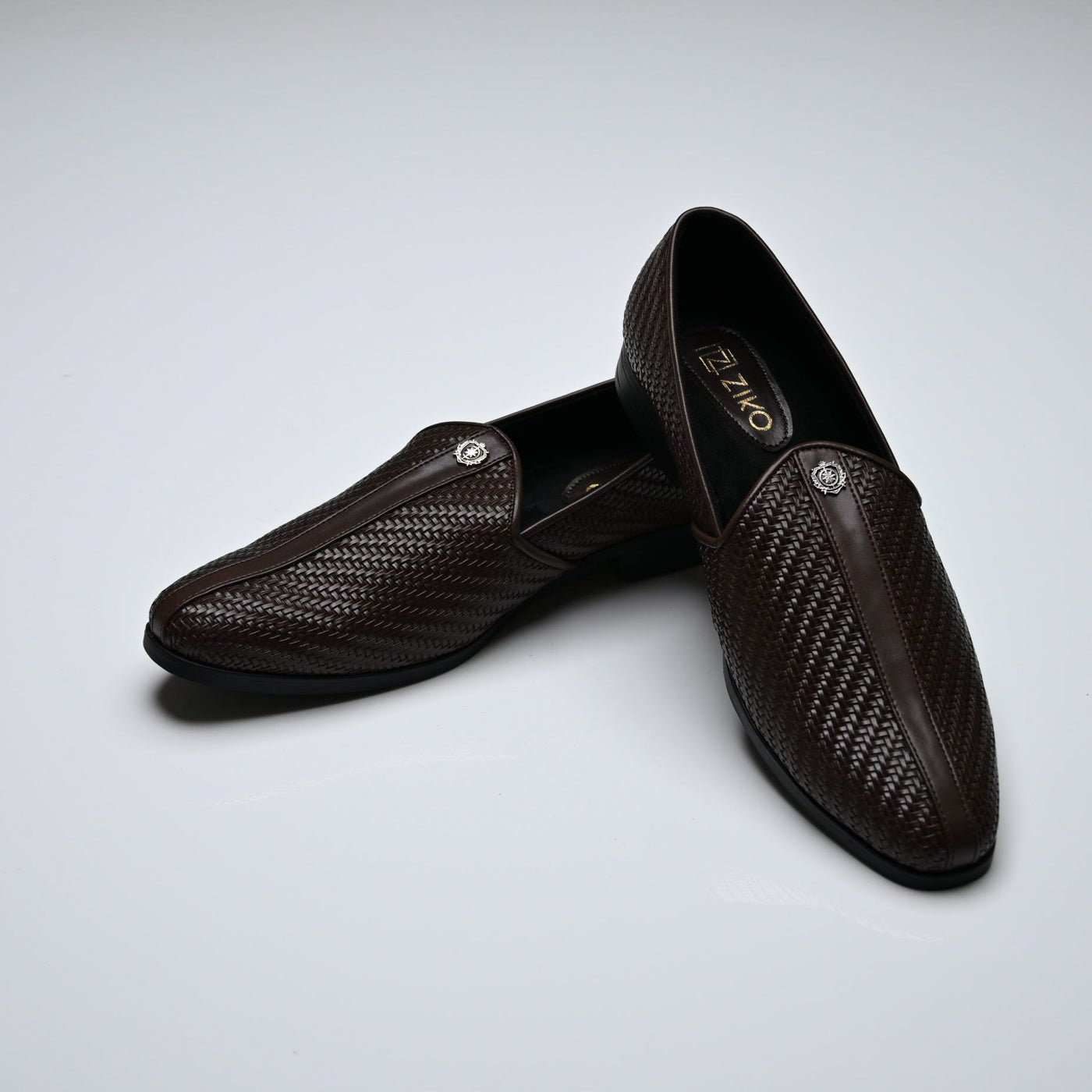Men's Brown Woven Textured Slip-On Loafers - Zikolifestyle