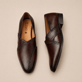 Men's Dark Brown Cross Stitch Vegan Leather Slip-On Loafers - Zikolifestyle