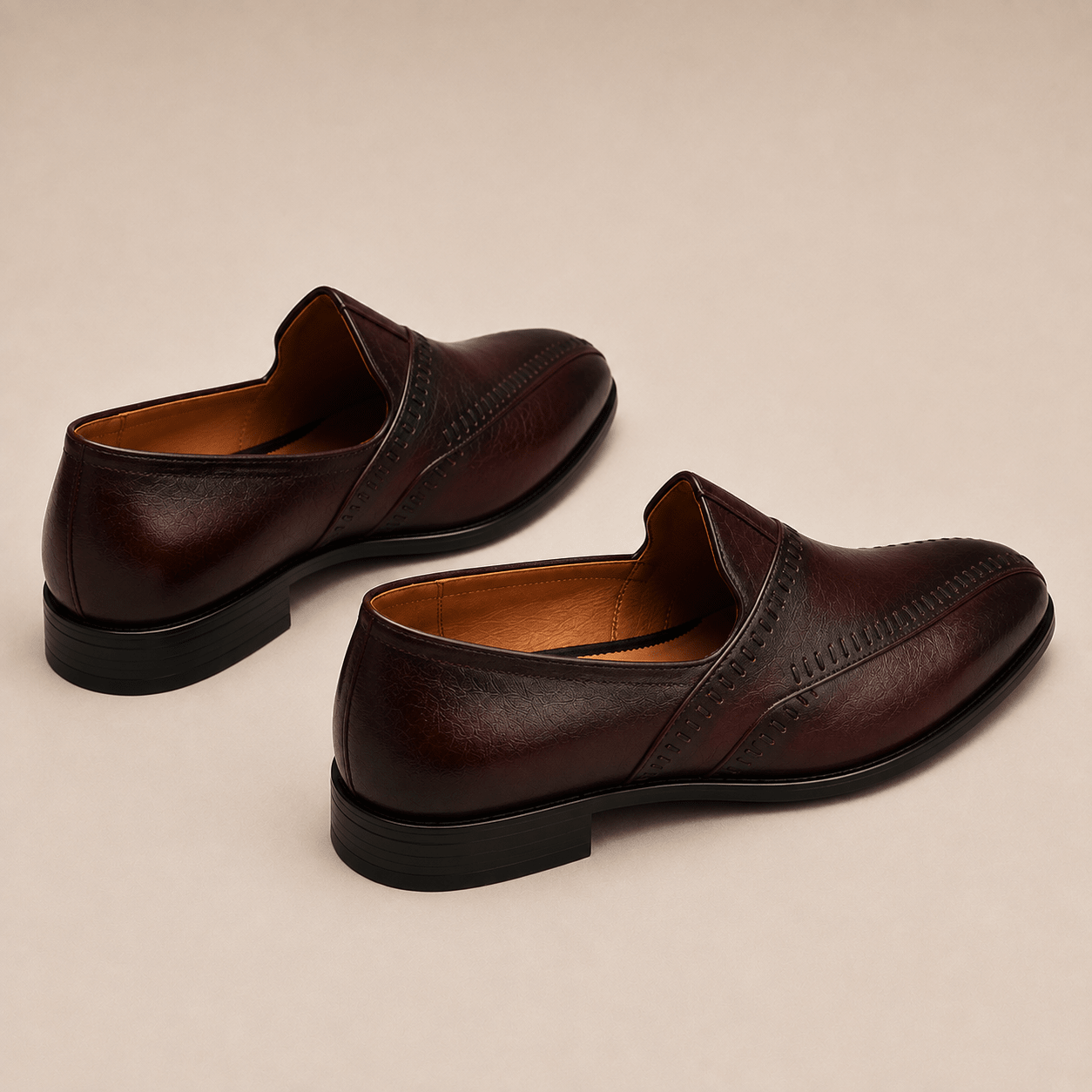 Men's Dark Brown Cross Stitch Vegan Leather Slip-On Loafers - Zikolifestyle