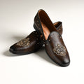 Men's Dark Brown Embellished Studded Designer Slip-On Loafers