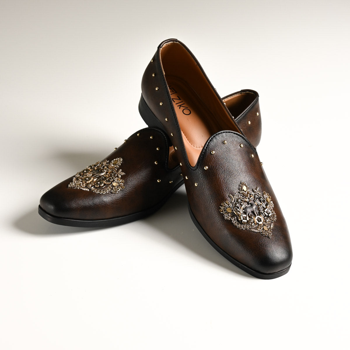 Men's Dark Brown Embellished Studded Designer Slip-On Loafers