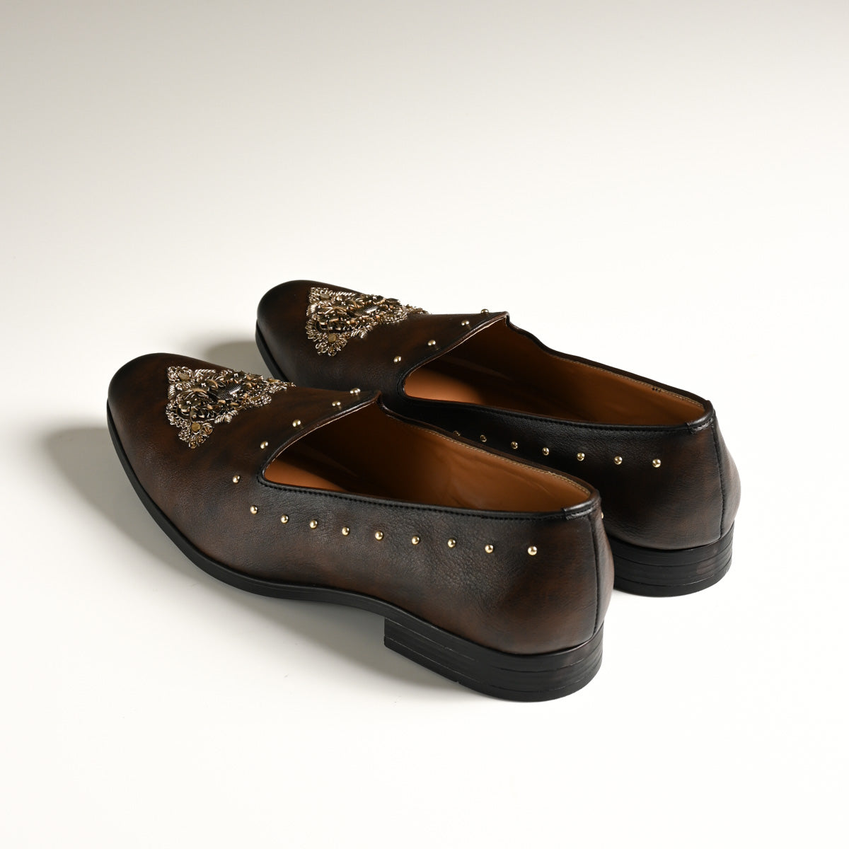 Men's Dark Brown Embellished Studded Designer Slip-On Loafers