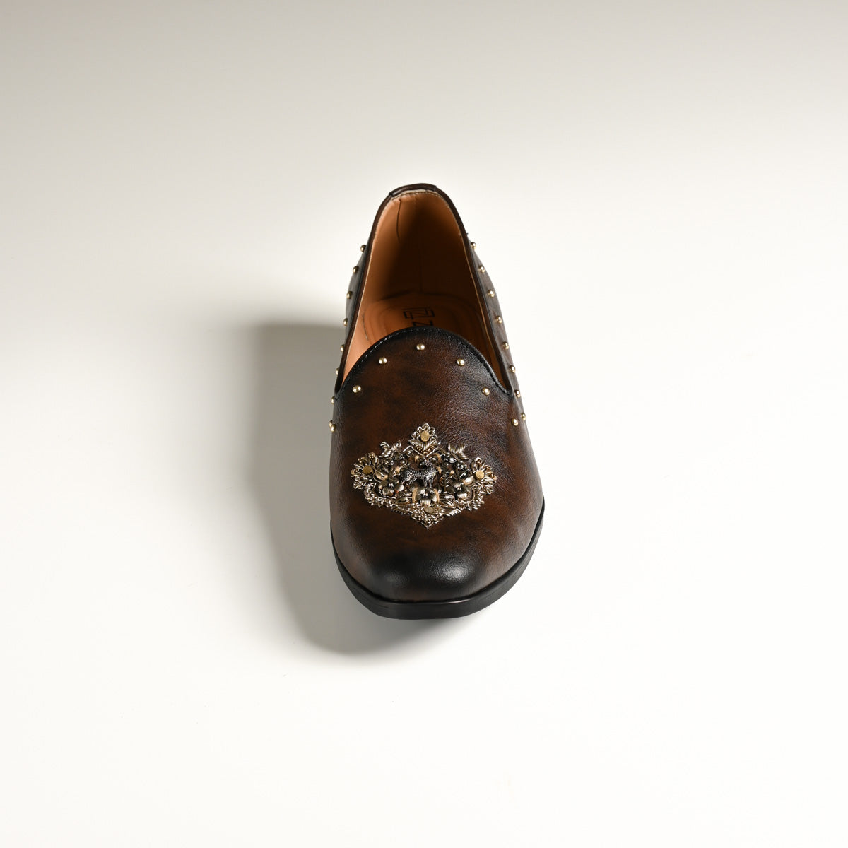 Men's Dark Brown Embellished Studded Designer Slip-On Loafers