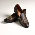 Men's Dark Brown Embellished Studded Designer Slip-On Loafers - Zikolifestyle