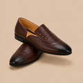 Men's Dark Brown Quilted Studded Vegan Leather Slip-On Loafers
