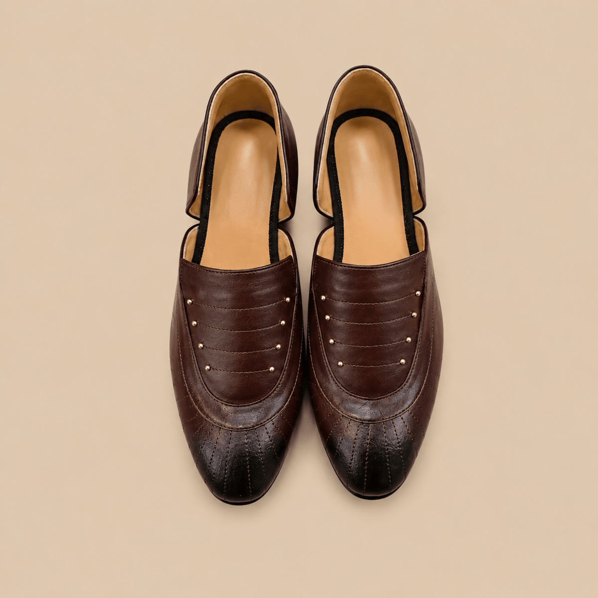 Men's Dark Brown Quilted Studded Vegan Leather Slip-On Loafers - Zikolifestyle