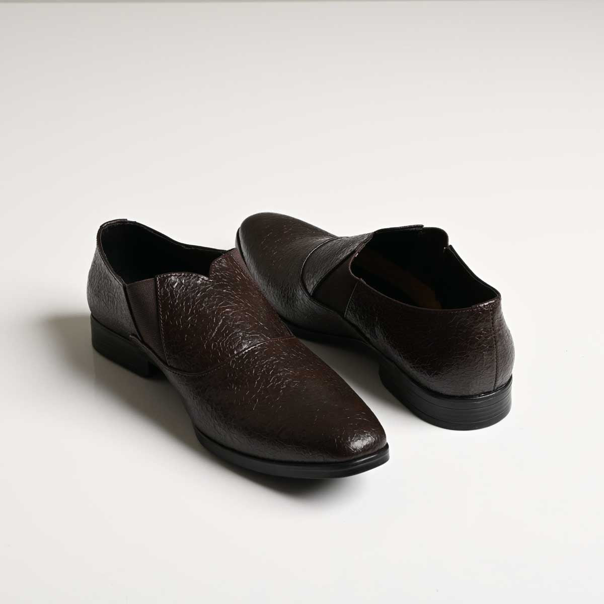 Men's Dark Brown Textured Vegan Leather Slip-On Formal Shoes - Zikolifestyle
