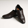 Men's Dark Brown Textured Vegan Leather Slip-On Formal Shoes - Zikolifestyle