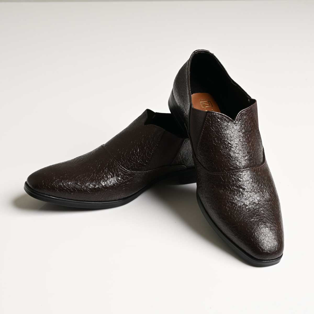 Men's Dark Brown Textured Vegan Leather Slip-On Formal Shoes - Zikolifestyle