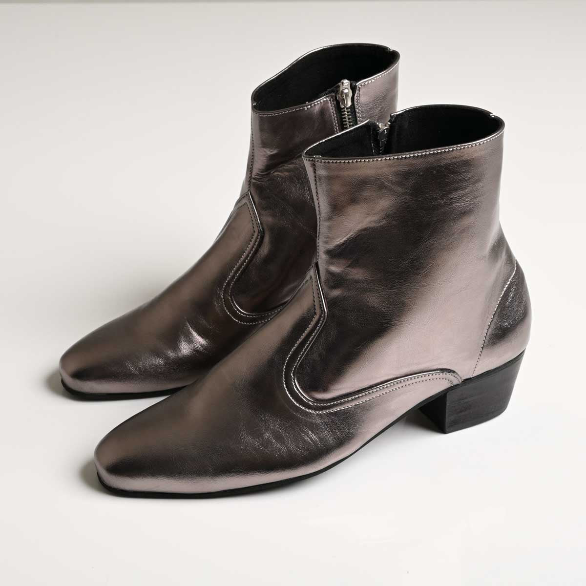 Men's Metallic Grey Leather Ankle Boots - Zikolifestyle