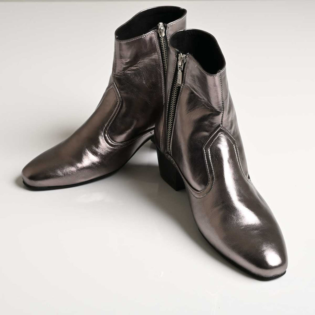 Men's Metallic Grey Leather Ankle Boots - Zikolifestyle