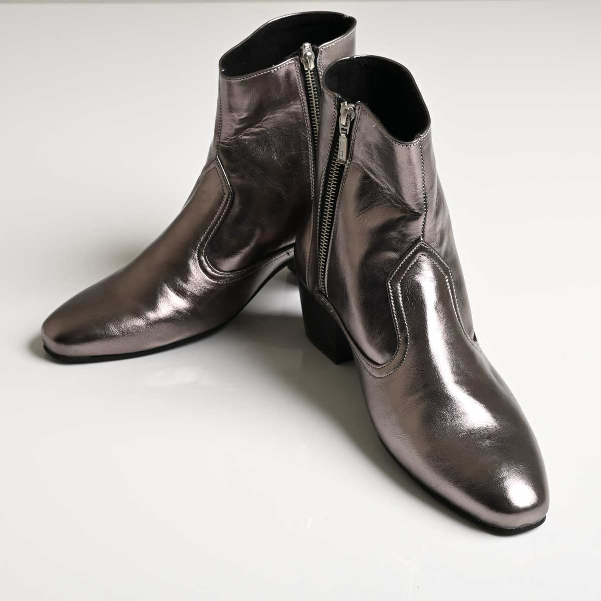 Men's Metallic Grey Leather Ankle Boots - Zikolifestyle