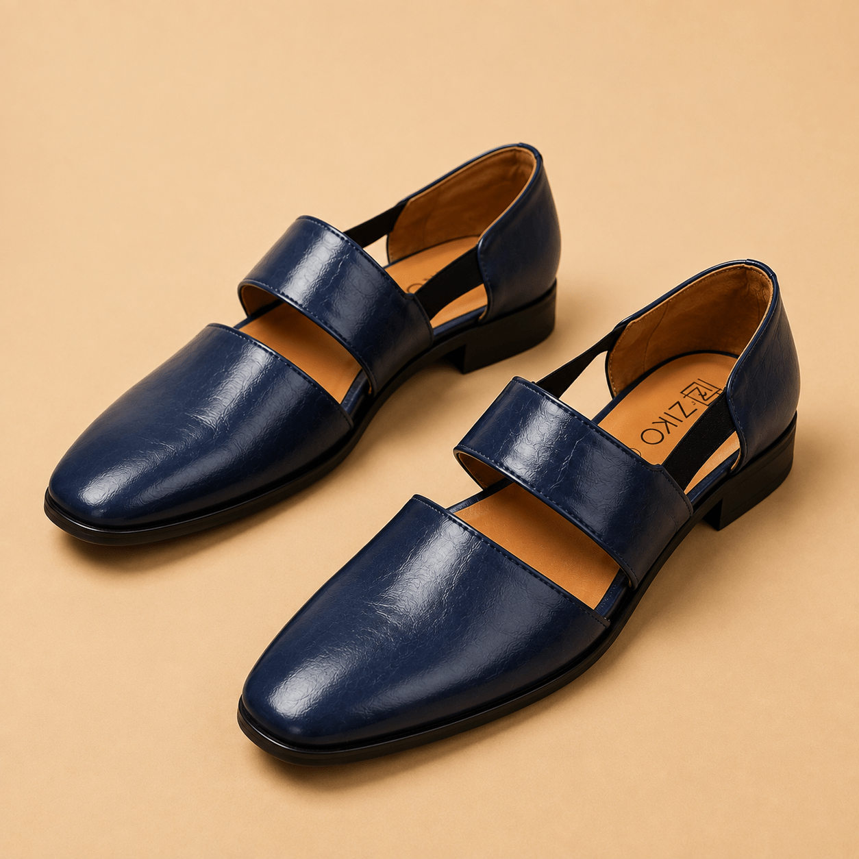 Men's Navy Blue Dual Strap Vegan Leather Slip-On Sandals - Zikolifestyle
