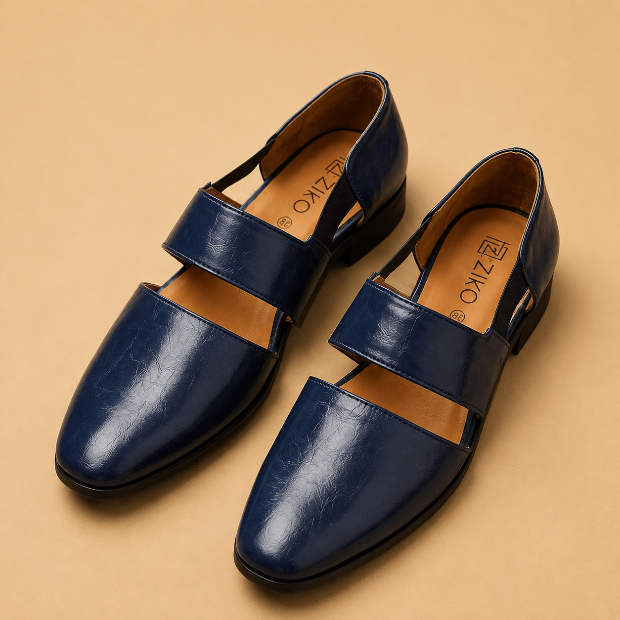 Men's Navy Blue Dual Strap Vegan Leather Slip-On Sandals - Zikolifestyle