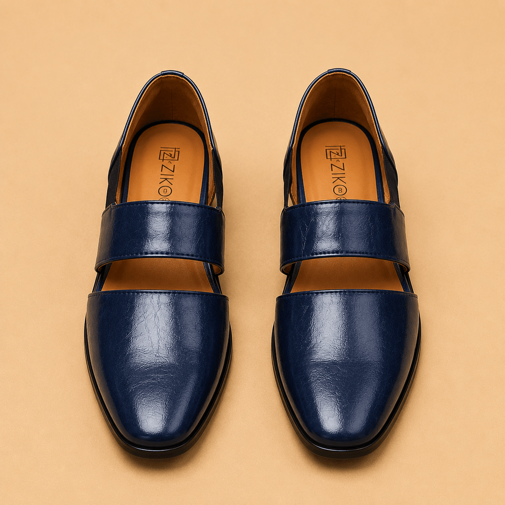Men's Navy Blue Dual Strap Vegan Leather Slip-On Sandals - Zikolifestyle
