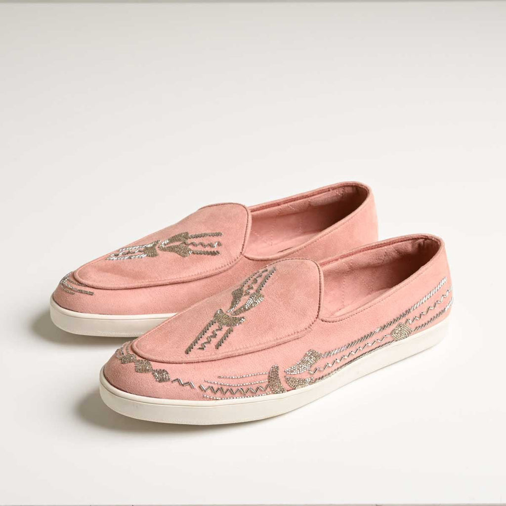 Men's Pink Embroidered Slip-On Casual Sneakers - Zikolifestyle