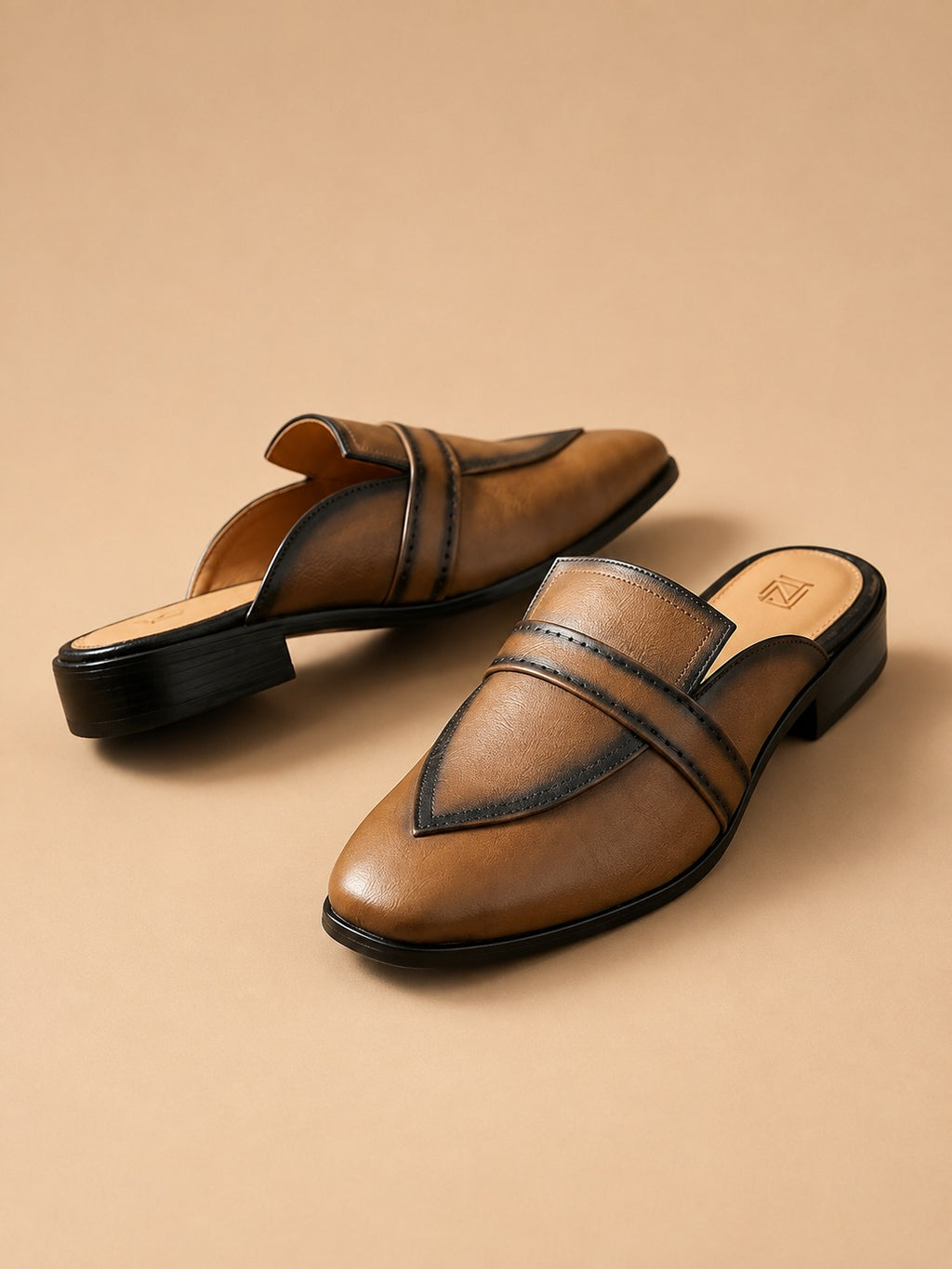 Men's Tan Classic Penny Strap Vegan Leather Mule Loafers