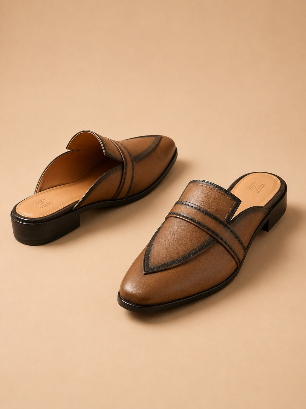 Men's Tan Classic Penny Strap Vegan Leather Mule Loafers