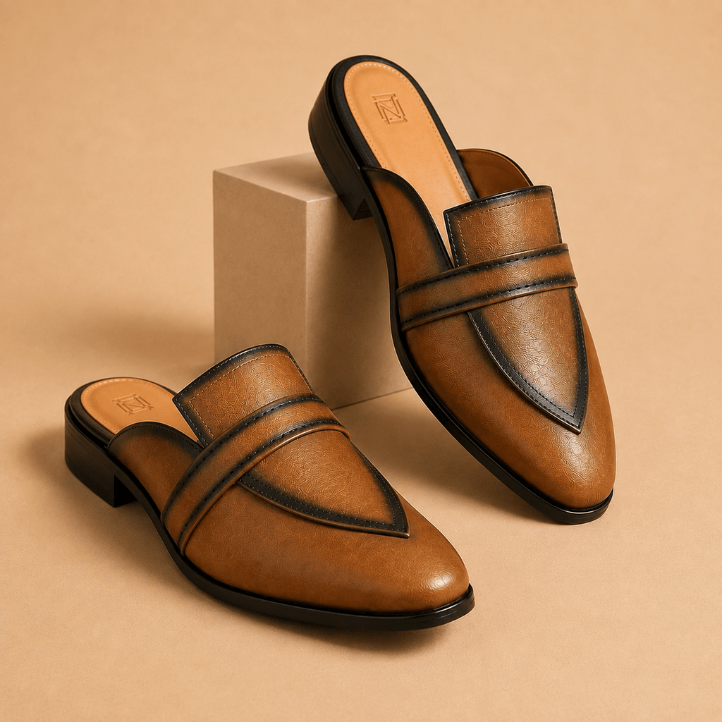 Men's Tan Classic Penny Strap Vegan Leather Mule Loafers - Zikolifestyle