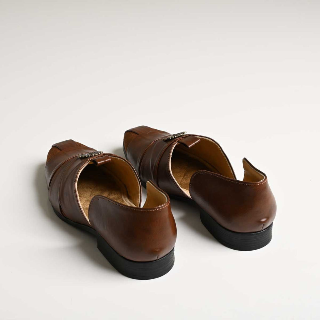 Men's Tan Layered Strap Vegan Leather Ethnic Slip-On Shoes - Zikolifestyle