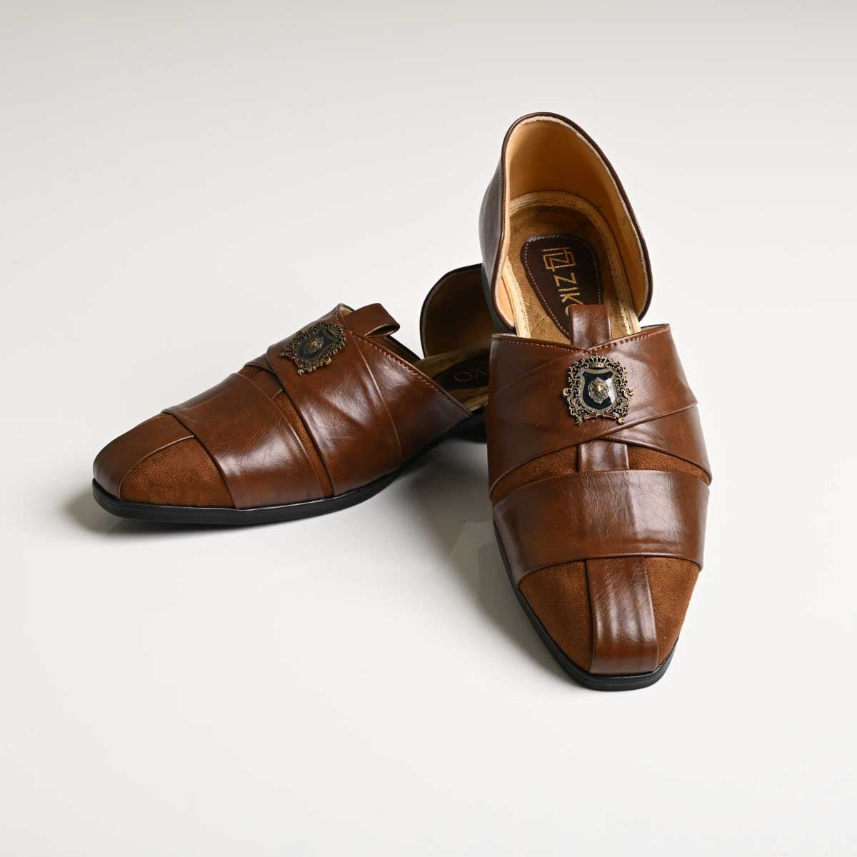 Men's Tan Layered Strap Vegan Leather Ethnic Slip-On Shoes - Zikolifestyle