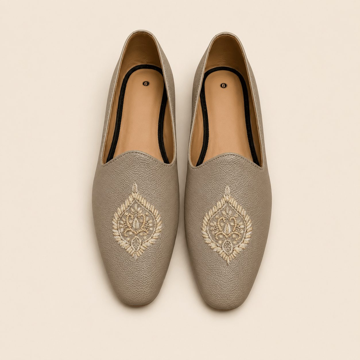 Men's Taupe Embroidered Vegan Leather Slip-On Loafers - Zikolifestyle